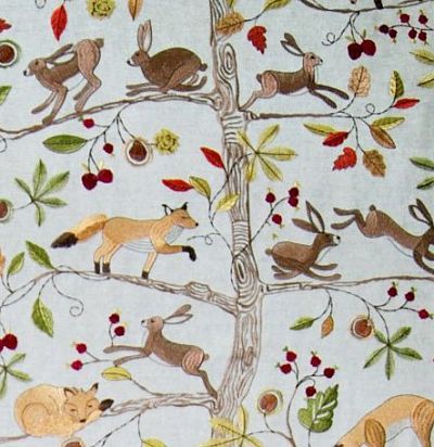 ткань из натурального льна с вышивкой Fox and Hare Linen Voyage Decoration