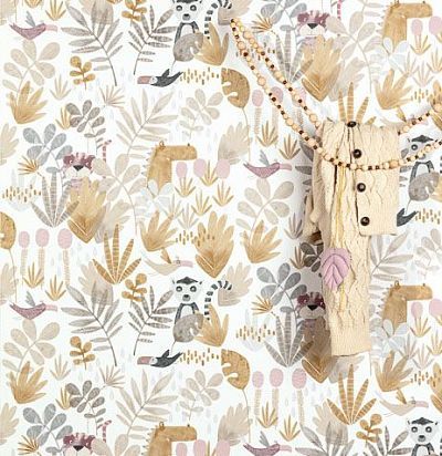 Обои для детской комнаты животные и ветки деревьев HAP004 Khroma Zoom