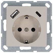 Фото: Розетка SCHUKO© с USB A+C с защитными шторками 16A 250V~ 2P+T USB 25W, цвет Тауп- Ампир Декор