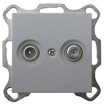 Фото: Розетка TV+FM Φ9.5mm проходная с накладкой, цвет Алюминий- Ампир Декор