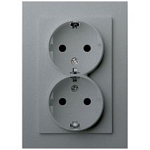 Фото: Розетка SCHUKO© двойная с защитными шторками 16A 250V~ 2P+T, цвет Алюминий- Ампир Декор