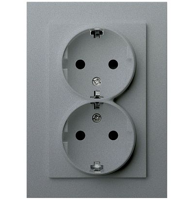 Розетка SCHUKO© двойная с защитными шторками 16A 250V~ 2P+T, цвет Алюминий Jasmart