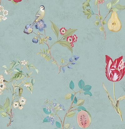 обои голубые с ягодами 375022 