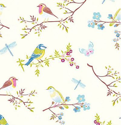 обои белые с птицами 375080 