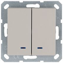 Фото: Выключатель двухклавишный со светодиодами 10A 250V~ с накладкой, цвет Тауп- Ампир Декор