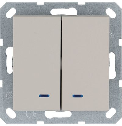 Выключатель двухклавишный со светодиодами 10A 250V~ с накладкой, цвет Тауп Jasmart