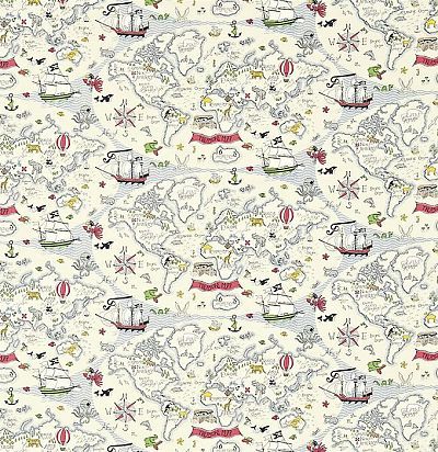 натуральная ткань с картой мира 223913 Sanderson