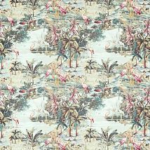 Фото: Ткань дизайнерская розовые фламинго и пальмы F1546/03- Ампир Декор