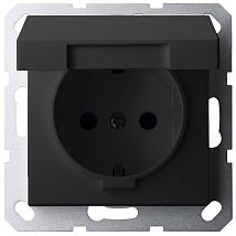 Фото: Розетка SCHUKO© с крышкой и защитными шторками 16A 250V~ 2P+T, цвет черный матовый (soft touch)- Ампир Декор