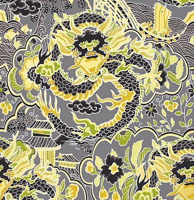 Обои Thibaut Imperial Garden T14234 Imperial Dragon Charcoal and Yellow 