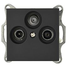 Фото: Розетка TV+FM+SAT Φ9.5mm проходная с накладкой, цвет черный матовый (soft touch)- Ампир Декор