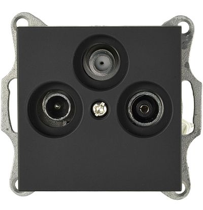 Розетка TV+FM+SAT Φ9.5mm проходная с накладкой, цвет черный матовый (soft touch) Jasmart