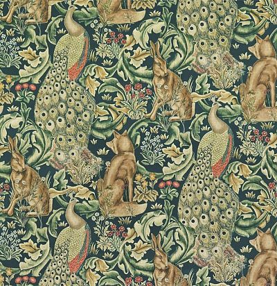 английская ткань со сказочным лесом 222643 Forest Azure Morris&Co