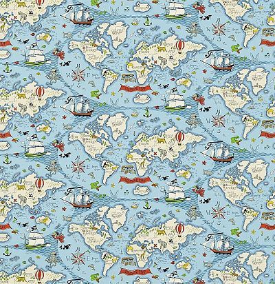 ткань для детской с картой мира 223914 Sanderson