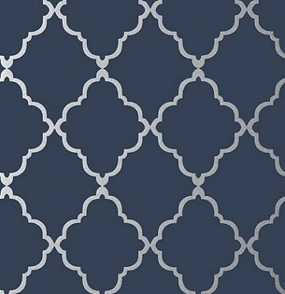 Обои Anna French Seraphina AT6060 Klein trellis Silver on Navy Anna French