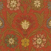 Фото: обои красно-коричневые с цветочным орнаментом T6058 Red- Ампир Декор