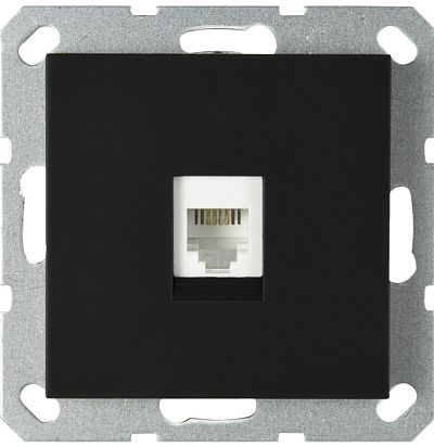 Интернет-розетка RJ45 с накладкой, цвет черный матовый (soft touch) Jasmart