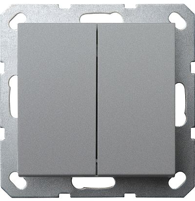 Выключатель двухклавишный проходной 10A 250V~ с накладкой, цвет Алюминий Jasmart
