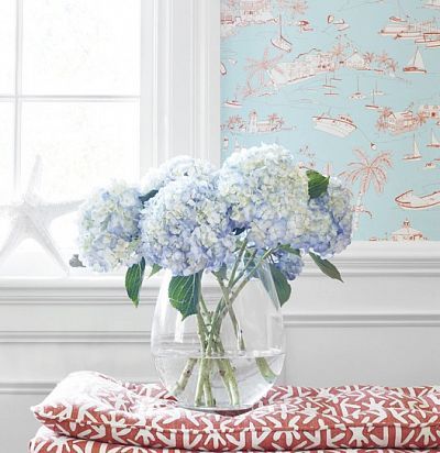 Обои Thibaut Biscayne T5755 Bahamas Coral and Turquoise  - 1