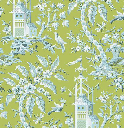 Обои Thibaut Imperial Garden T14208 Pagoda Garden Green 