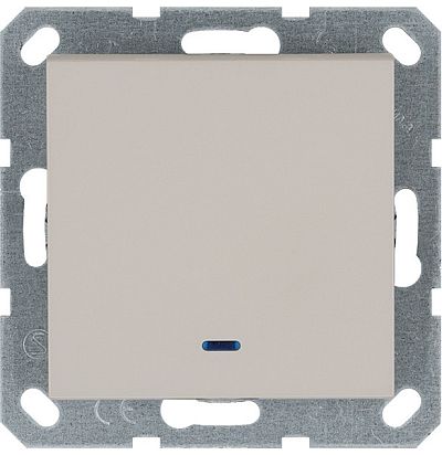 Выключатель одноклавишный проходной со светодиодом 10A 250V~ с накладкой, цвет Тауп Jasmart