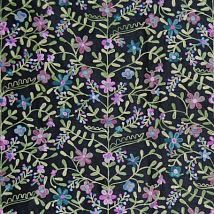 Фото: Шелковая ткань с цветочной вышивкой Sabina Delphinium Black- Ампир Декор