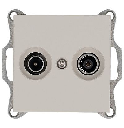 Розетка TV+FM Φ9.5mm проходная с накладкой, цвет Тауп Jasmart