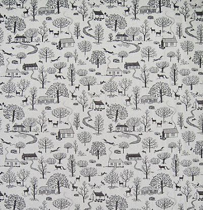 ткань из шерсти с вышитыми животными Caithness Charcoal  - 1