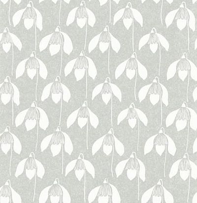 Обои современные белые цветы на бледно-сером фоне  112813 Scion
