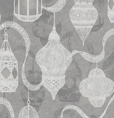 Крупнораппортный дизайн с восточными фонариками, выполненный с нансением чернил с блестками и металл Khroma Zoom