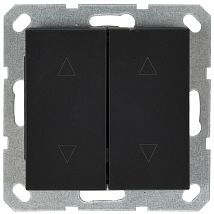 Фото: Выключатель двухклавишный для штор 10A 250V~ с накладкой, цвет черный матовый (soft touch)- Ампир Декор