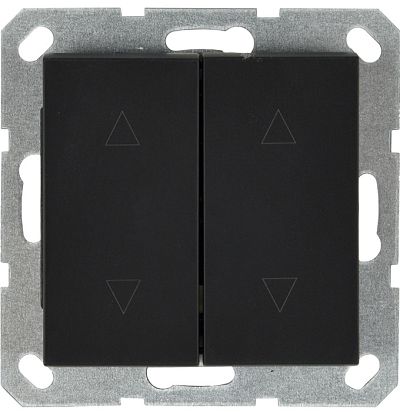 Выключатель двухклавишный для штор 10A 250V~ с накладкой, цвет черный матовый (soft touch) Jasmart
