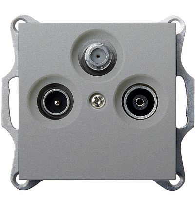 Розетка TV+FM+SAT Φ9.5mm проходная с накладкой, цвет Алюминий Jasmart