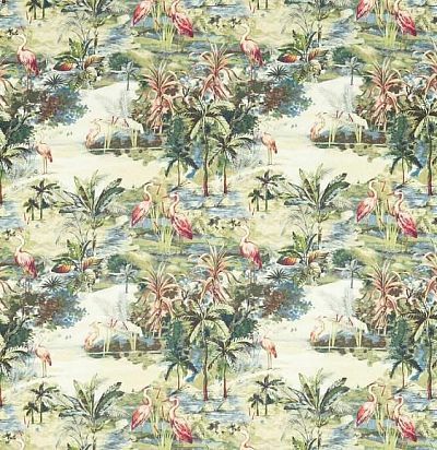Ткань дизайнерская розовые фламинго и пальмы F1546/02 Clarke&Clarke