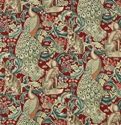 английская ткань со сказочными животными 222533 Forest Red Morris&Co