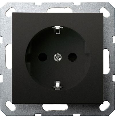 Розетка SCHUKO© с защитными шторками 16A 250V~ 2P+T, цвет черный матовый (soft touch) Jasmart