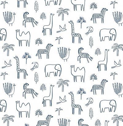 Обои для детской комнаты со слонами и жирафами 112630 Harlequin
