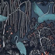 Фото: Ткань дизайнерская журавли на озере 10881-568- Ампир Декор