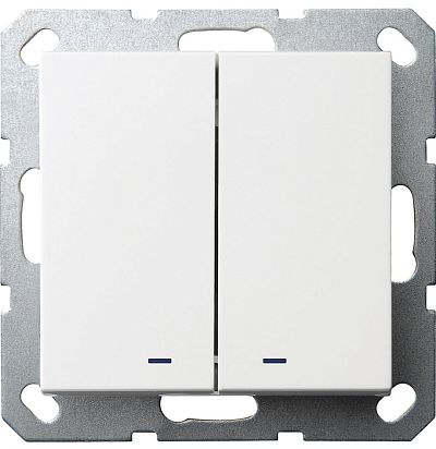 Выключатель двухклавишный со светодиодами 10A 250V~ с накладкой, цвет белый глянцевый Jasmart