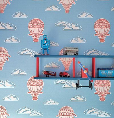 голубые обои с красными воздушными шарами 214030 Sanderson - 1