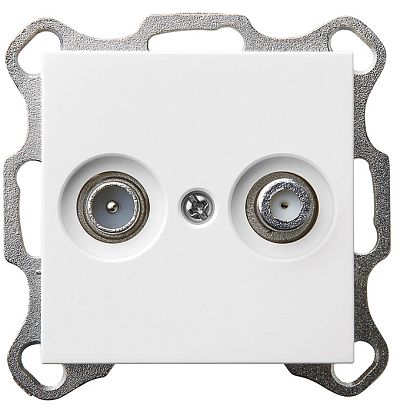 Розетка TV+FM Φ9.5mm оконечная с накладкой, цвет белый глянцевый Jasmart