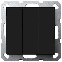 Фото: Выключатель трехклавишный 10A 250V~с накладкой, цвет черный матовый (soft touch)- Ампир Декор