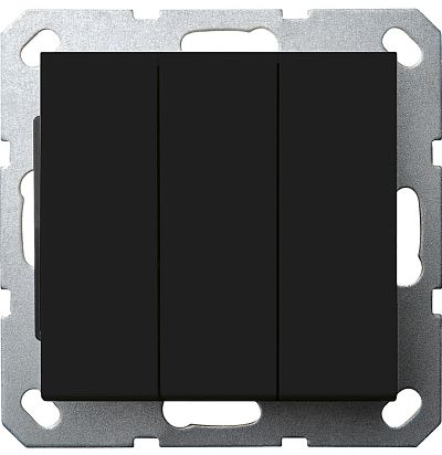 Выключатель трехклавишный 10A 250V~с накладкой, цвет черный матовый (soft touch) Jasmart