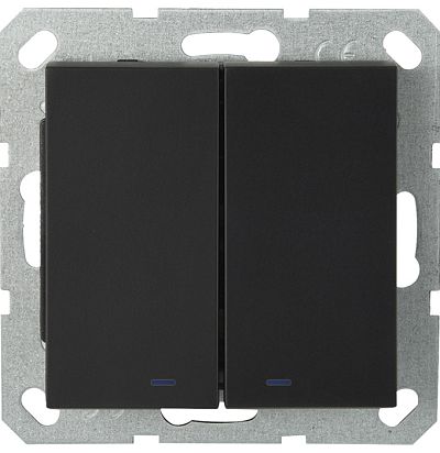Выключатель двухклавишный со светодиодами 10A 250V~ с накладкой, цвет черный матовый (soft touch) Jasmart