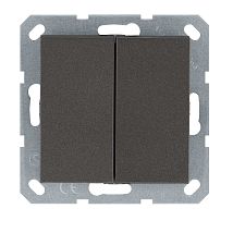 Фото: Выключатель двухклавишный проходной 10A 250V~ с накладкой, цвет Мокко- Ампир Декор