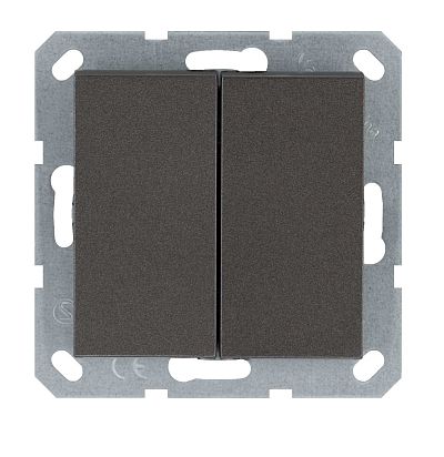 Выключатель двухклавишный проходной 10A 250V~ с накладкой, цвет Мокко Jasmart