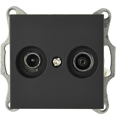 Розетка TV+FM Φ9.5mm проходная с накладкой, цвет черный матовый (soft touch) Jasmart