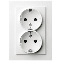 Фото: Розетка SCHUKO© двойная с защитными шторками 16A 250V~ 2P+T, цвет белый глянцевый- Ампир Декор