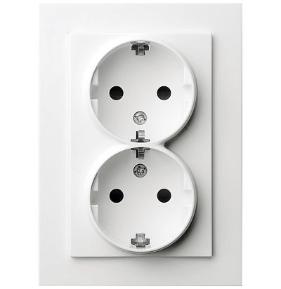 Розетка SCHUKO© двойная с защитными шторками 16A 250V~ 2P+T, цвет белый глянцевый Jasmart