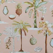 Фото: Ткань современная тропические фрукты и пальмы 44180-474- Ампир Декор